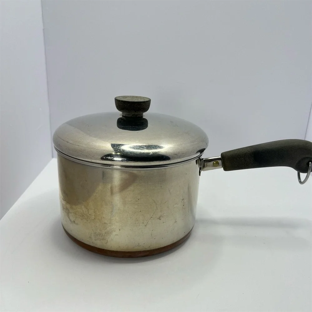 Revere Ware Saucepan Pot with Lid 3Qt Vintage Made USA Copper Bottom Midcentury